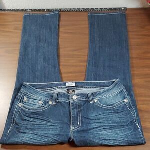 Womens Suko‎ Jeans Rhinestone Rose Pockets Size 12 Straight Leg